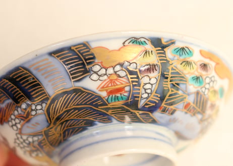 明治前期色絵山水図通り物飯茶碗② 少甘手