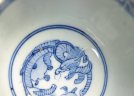 明治前期色絵獅子牡丹図向付 少フリモノ