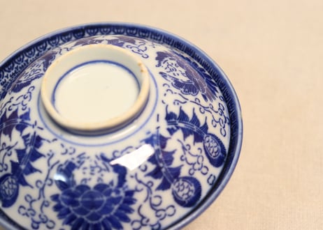 明治前期紙刷六方花図飯茶碗