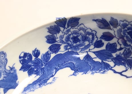 明治後期~大正銅判獅子牡丹図6寸鉢 ノミホツ,ムシクイ