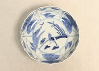 江戸後期染付鳥と花図なます皿