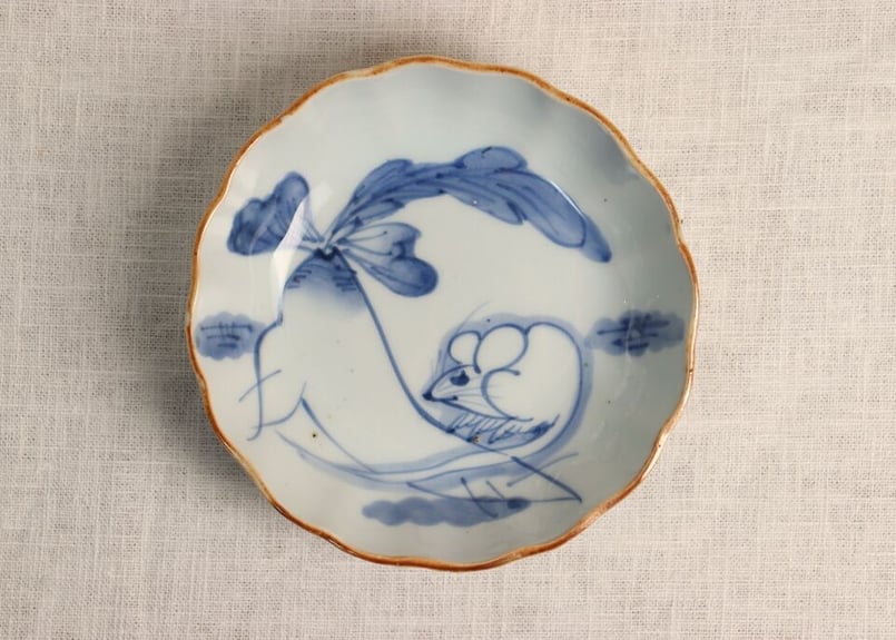 江戸幕末染付鼠大根図なます皿 キズ各種 | 吉祥寺PukuPuku