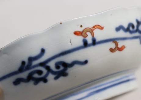 明治前期色絵松竹梅に鶴亀図通り物なます皿③ノミホツ