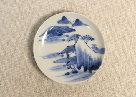 染付 小皿 5枚 美品 山水 江戸 歪み 幾何学 唐草 銘 染付 小皿 5枚 美品 山水 江戸 歪み 幾何学 唐草 銘
