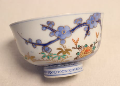 明治前期色絵四君子図通り物飯茶碗 ノミホツ