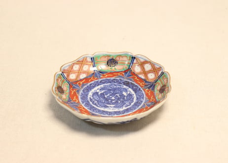明治前期大聖寺焼色絵花と福文字図八弁小皿②少甘手