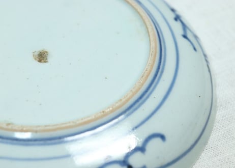 江戸中期染付格子に菊図6寸皿