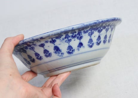 明治前期紙刷唐子図7寸鉢  フリモノ