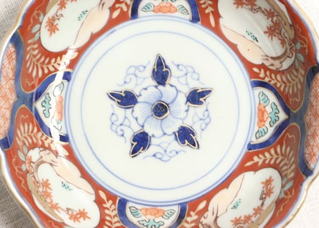 江戸中期色絵四方に紅葉と藤図なます皿5客組