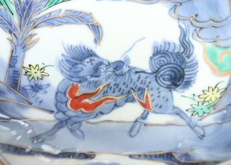 江戸後期色絵芭蕉と麒麟図なます皿　5客組