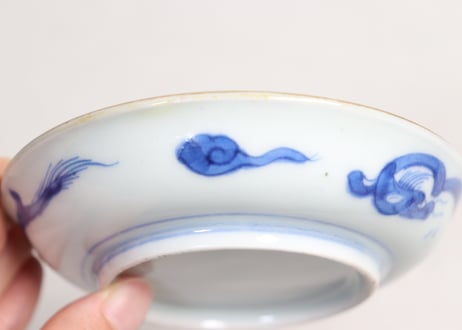 江戸幕末色絵龍と幾何学図捻子文小皿①
