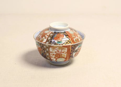 明治前期色絵桃と松竹梅図飯茶碗