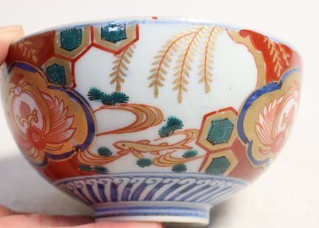 明治前期色絵柳に鮎図蓋茶碗