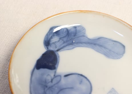 江戸幕末染付鼠大根図小皿①　縁色濃いめ