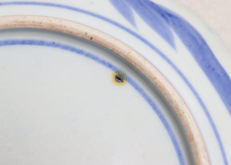 明治前期染付山水と花図８寸皿