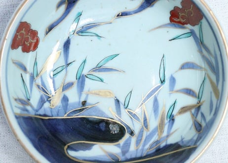江戸後期色絵アシに水鳥図なます皿②　フリモノ