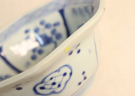 江戸幕末染付竹梅図八角鉢　ノミホツ