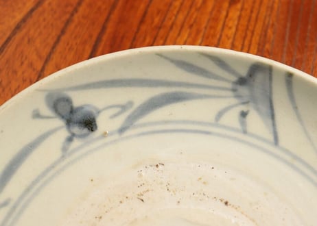 江戸中期くらわんか染付二方菖蒲図6.5寸皿　あたり傷