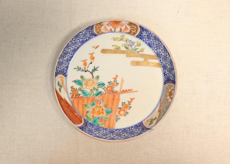 骨董 明治前期 色絵 松竹梅と菊図 八角 小皿 4寸 バラ売り可◎