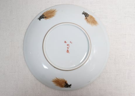 明治前期九谷焼色絵松鶴図通り物6寸皿
