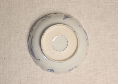 明治前期色絵三方に竹梅図なます皿 高台ホツ