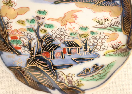 明治前期色絵山水図通り物豆皿