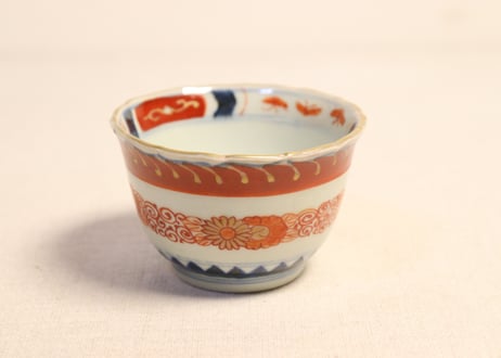江戸幕末色絵四方に菊と唐草図向付 5客組