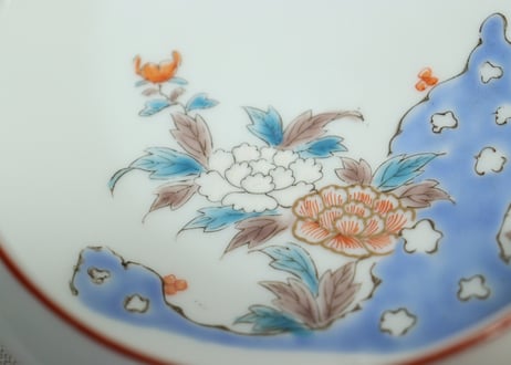 大正～昭和戦前色絵岩に牡丹図縁丸小鉢