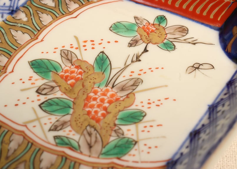 明治前期色絵柘榴図菱形皿②高台キズ,ノミホツ | 吉祥寺PukuPuku