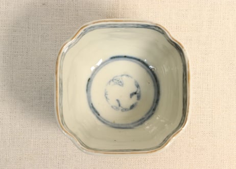 明治前期色絵山水と兎図角向付 釉剥げ