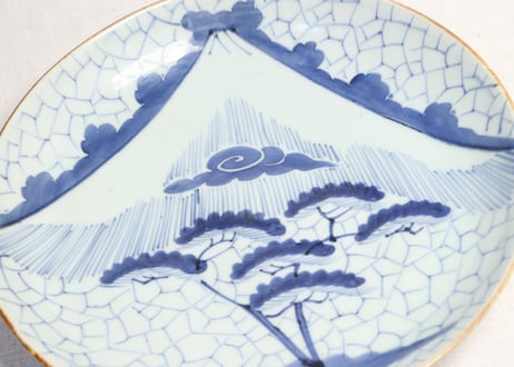 江戸幕末染付富士と氷裂文尺皿