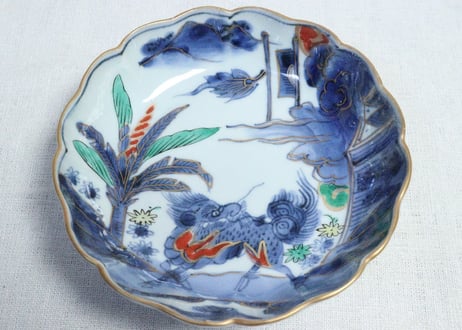 江戸後期色絵芭蕉と麒麟図なます皿　5客組