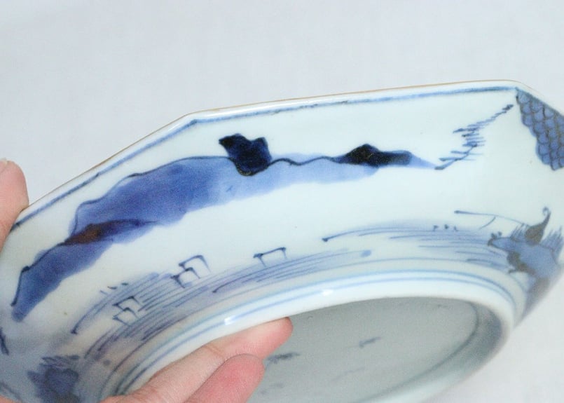 アンティーク江戸後期 手描きの幾何学模様が美しい瀬戸焼の皿 江戸後期