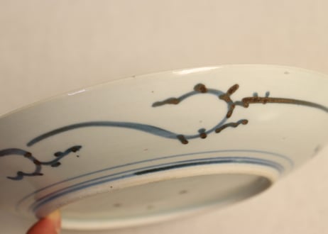 江戸後期染付竹と雪輪図６寸皿② 窯傷,少甘手