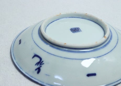 明治前期染付キキョウと牡丹図5寸皿
