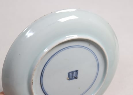 江戸後期染付竹に牡丹図６寸皿①
