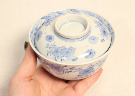 明治前期染付桜図飯茶碗①
