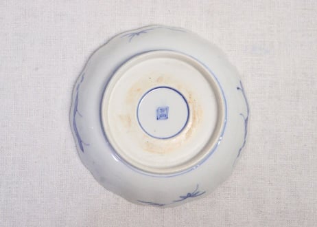 明治前期色絵山水図なます皿　釉弾き