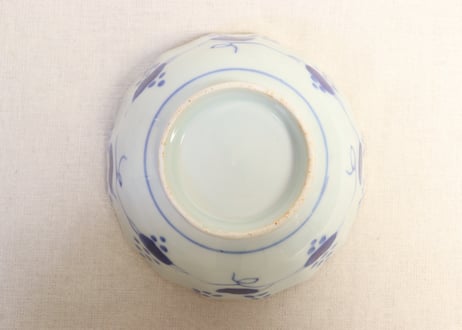 明治前期染付馬上人物と十二支文字図三ツ組鉢