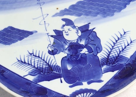 江戸幕末染付恵比寿図尺皿