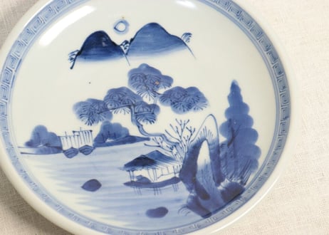 江戸幕末染付山水図7寸皿