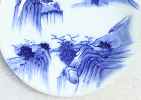 明治前期染付山水図7寸皿