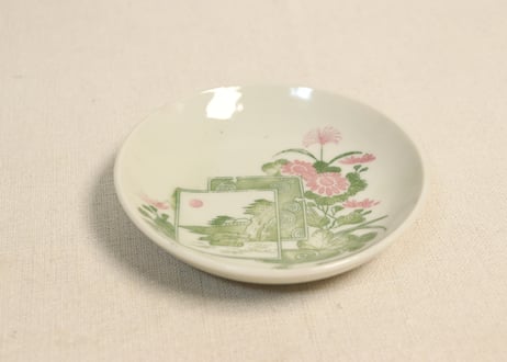 明治後期~大正銅判菊と山水図小皿②薄め
