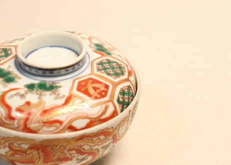 明治前期色絵桐と鳳凰図蓋茶碗