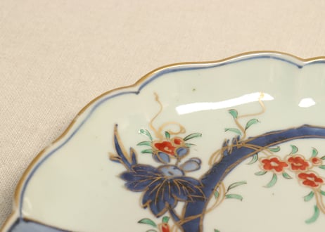 江戸中期色絵桐に蔦花図7寸皿③黒点