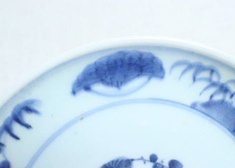 江戸幕末染付竹林雀図6寸皿①　フリモノ