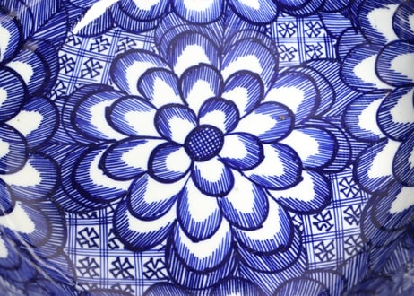 明治前期ベロ藍花図９寸鉢　ノミホツ
