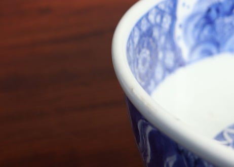 江戸幕末染付波兎と鳳凰図大鉢