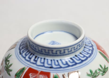 明治前期色絵三方に竹梅図通り物蒸茶碗
