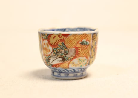明治前期色絵桃と鶴図通り物小向付